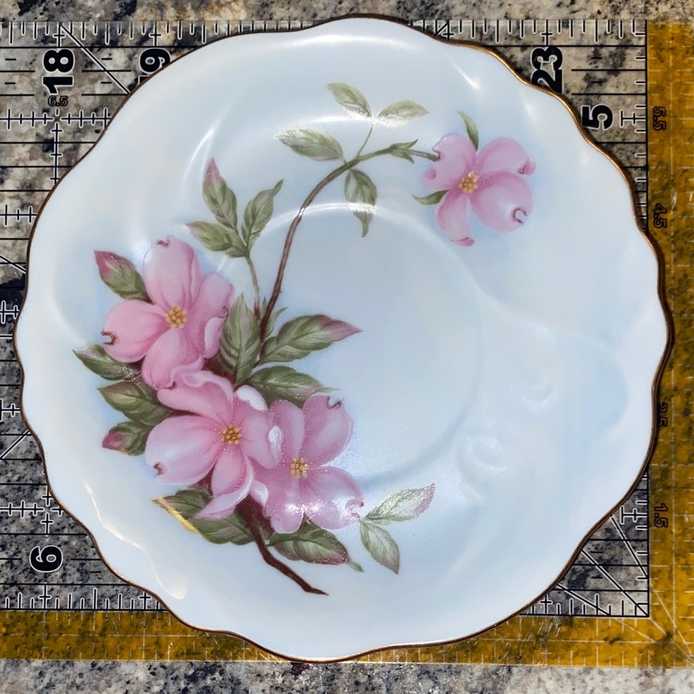 Lefton China Pink Dogwood Porcelain Plate with Gold Trim 1989